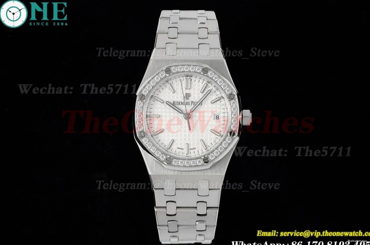 A5800 34mm White SS Oak 8F 77351 Diamonds SS Ladies Royal 0522
